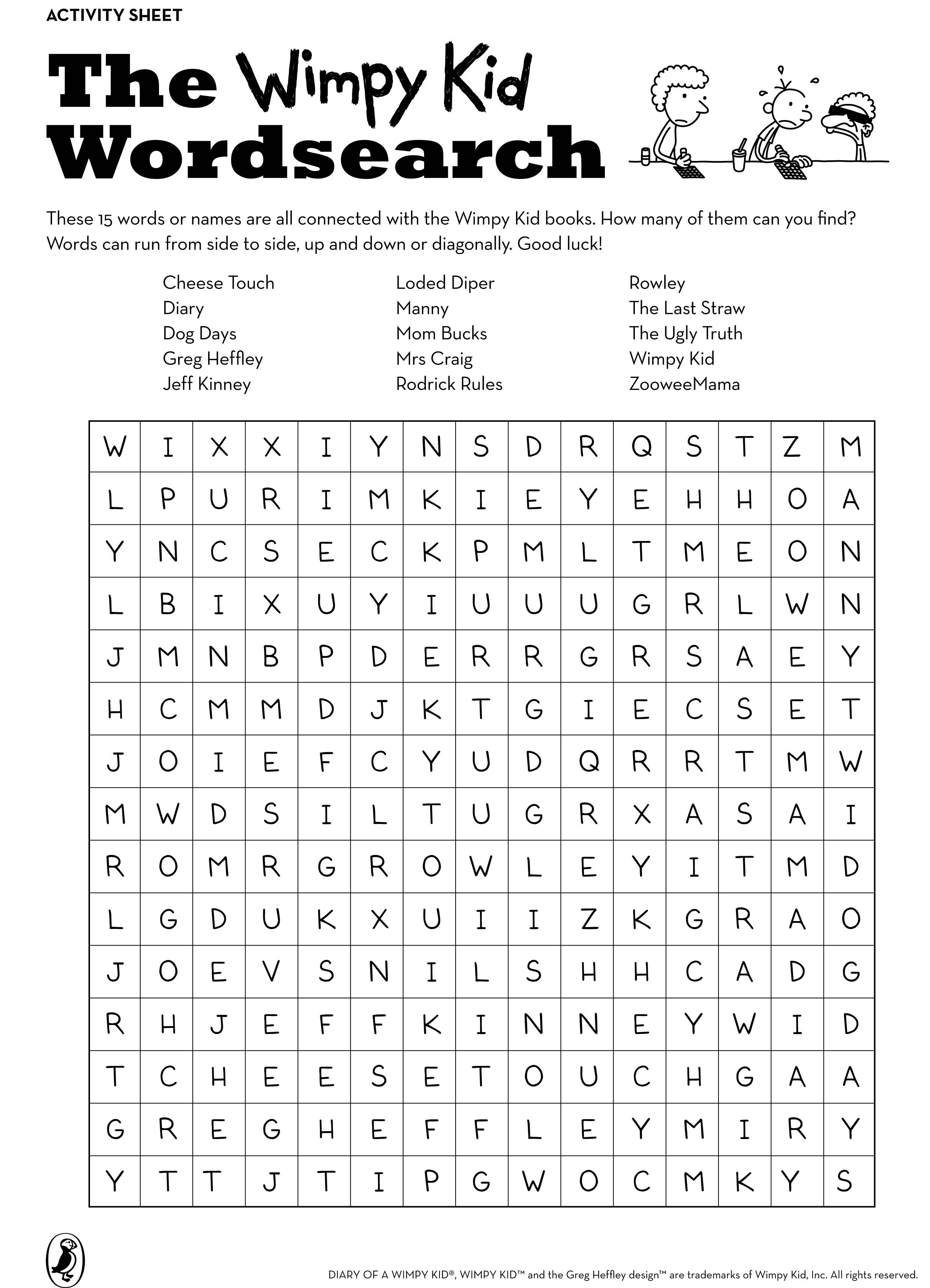 Wimpy Kid Wordsearch | Diary Of A Wimpy Kid | Wimpy Kid, Kids Word - Printable Dinosaur Crossword Puzzles