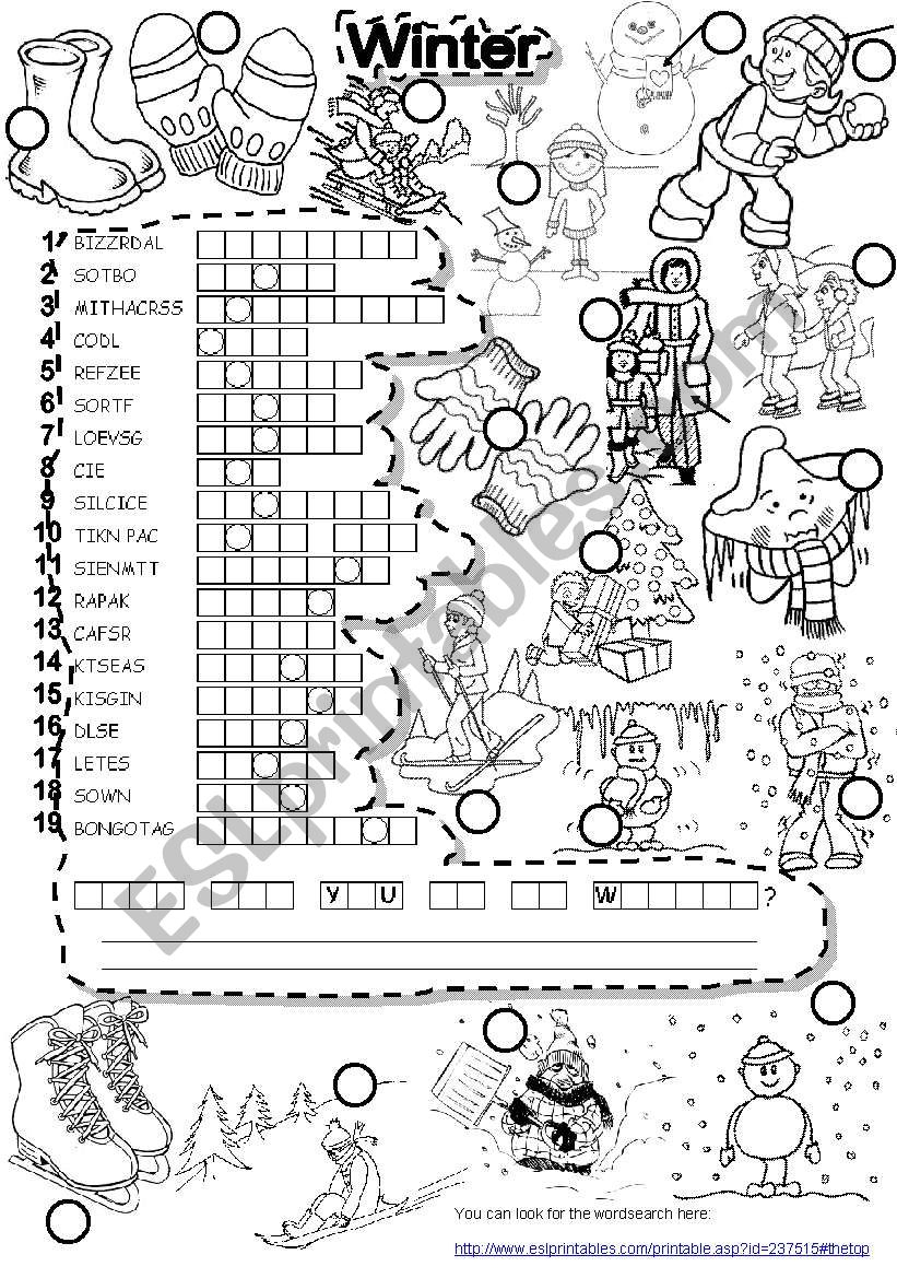 Winter Puzzle And Fallen Phrases Weather - Esl Worksheetim Lety - Printable Winter Puzzle