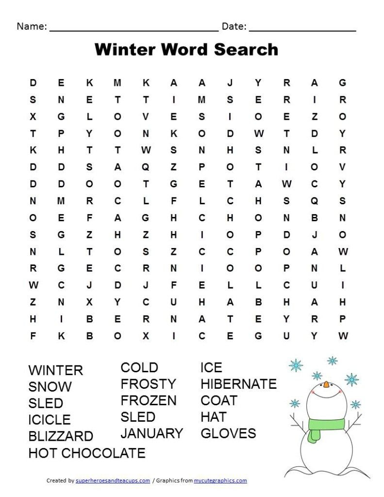 Winter Word Search Free Printable | Winter | Winter Word Search - Printable Crossword Puzzles Winter