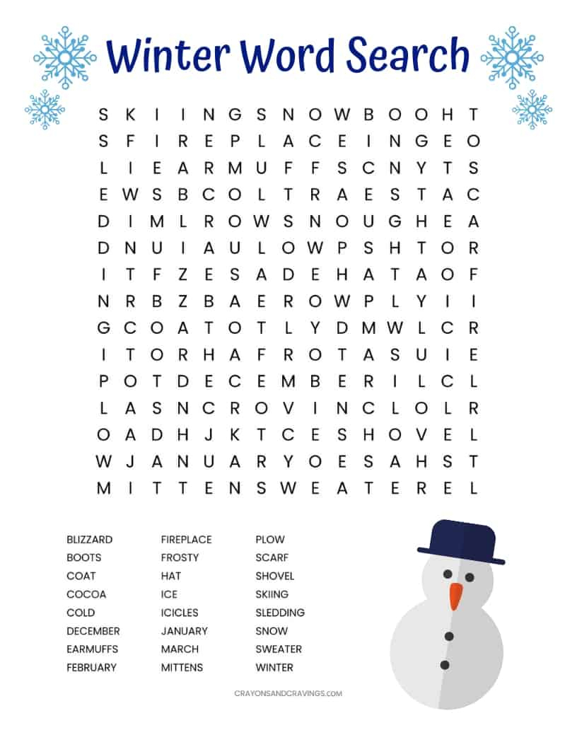 Winter Word Search Free Printable Worksheet - Printable Word Puzzles Pdf