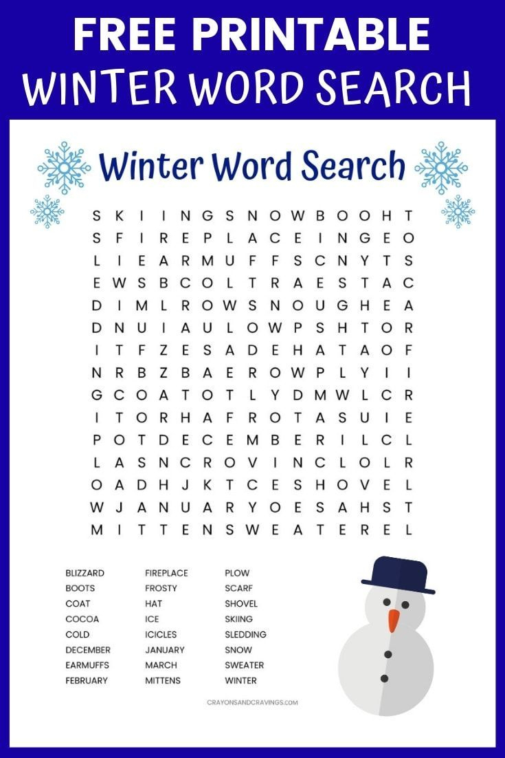 Winter Word Search Printable Worksheet With 24 Winter Themed - Printable Winter Crossword Puzzle