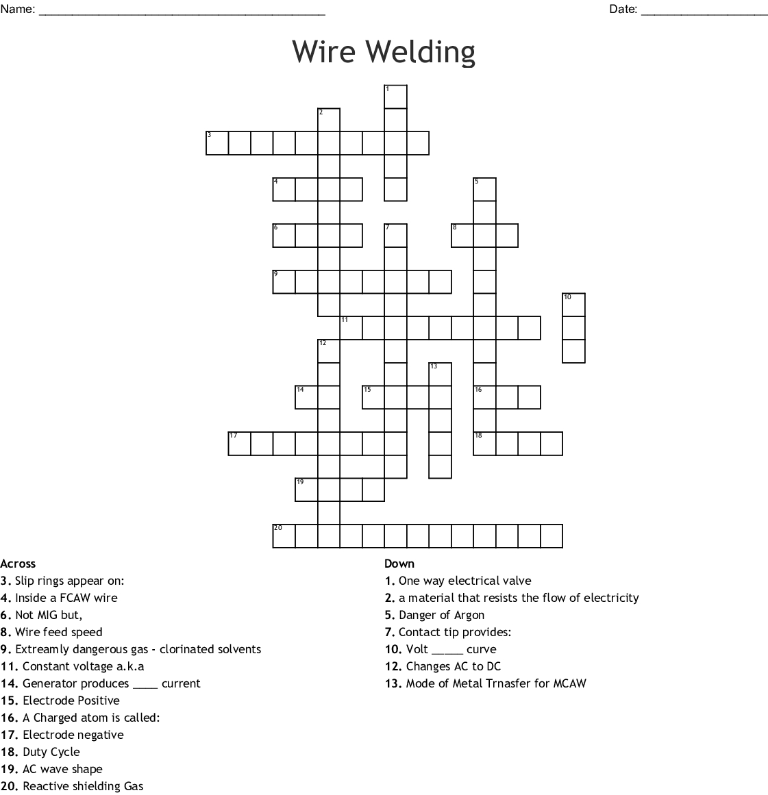 Wire Welding Crossword - Wordmint - Printable 2 Speed Crossword