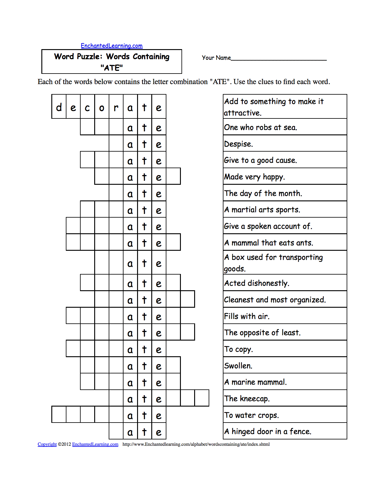 Word Puzzles: Words Containing Three-Letter Combinations: Worksheets - Printable Puzzle Worksheets