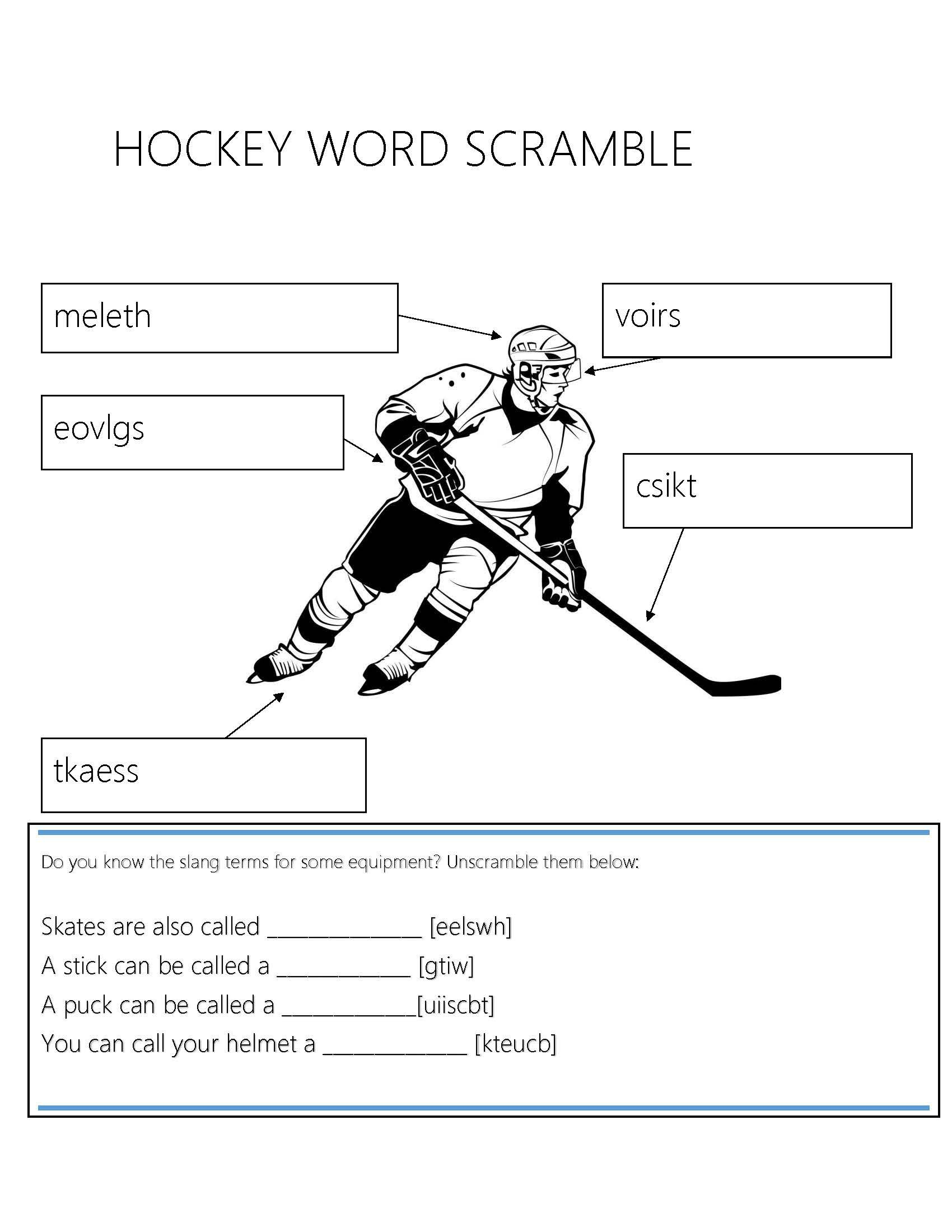 Word Scramble Hockey Themed Primary Spellers Can Unscramble Some - Printable Hockey Crossword Puzzles