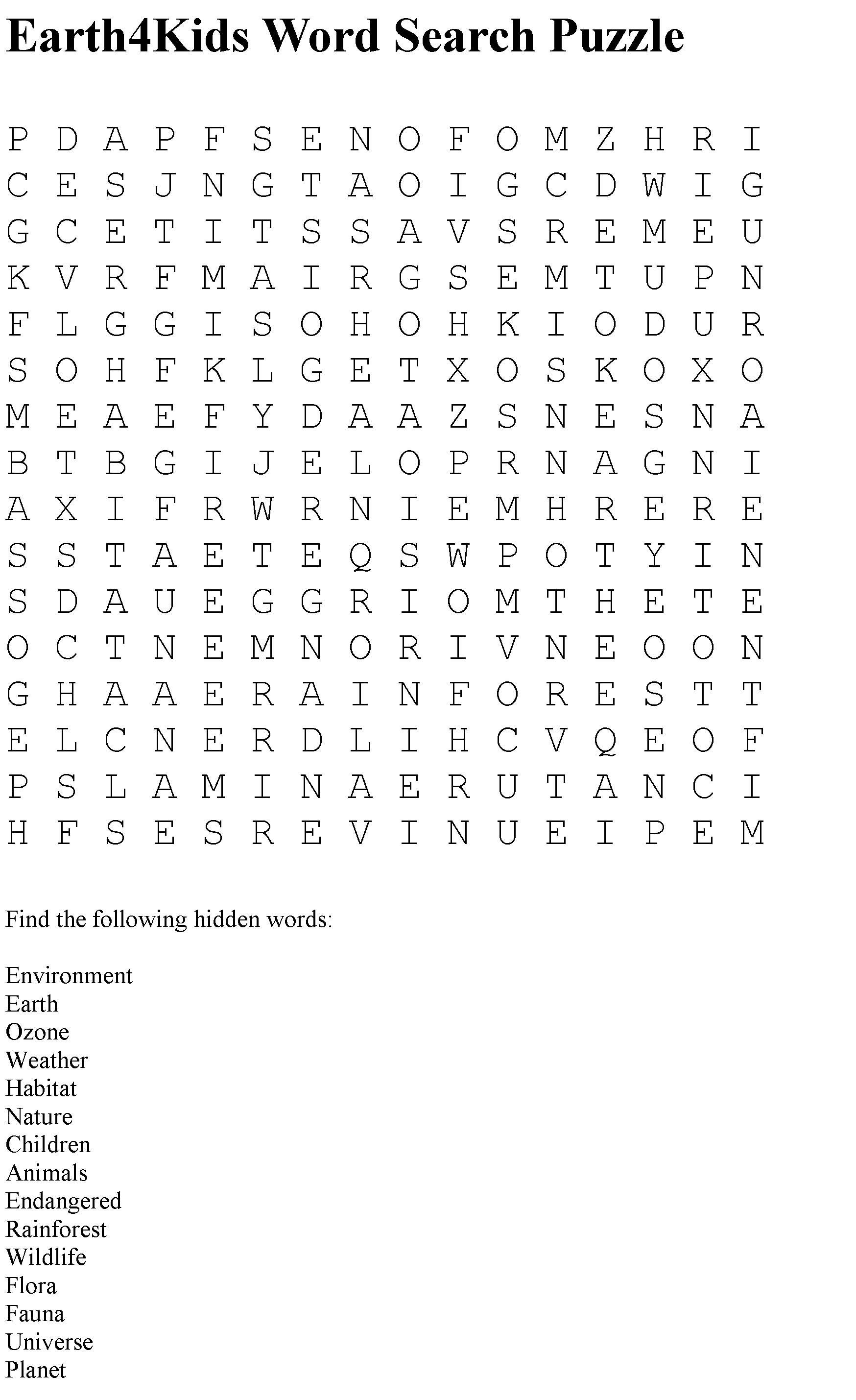 Word Search - Environment | Summer Holidays - Week 3 - &amp;quot;green&amp;quot; Week - Printable Grey&amp;amp;#039;s Anatomy Crossword Puzzles