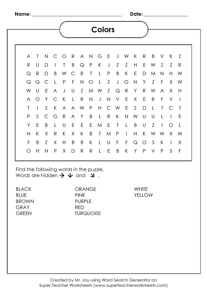 Word Search Puzzle Generator - Printable Word Puzzle For Kindergarten