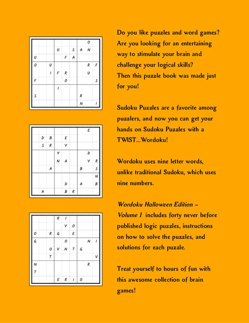 Wordoku Puzzle Book Halloween Edition Volume 1 Printable | Etsy - Printable Wordoku Puzzles