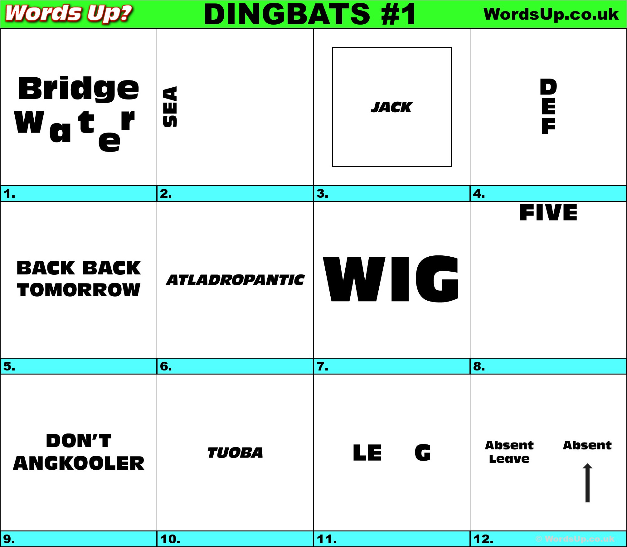 Words Up? Dingbat Puzzles - Printable Dingbat Puzzles