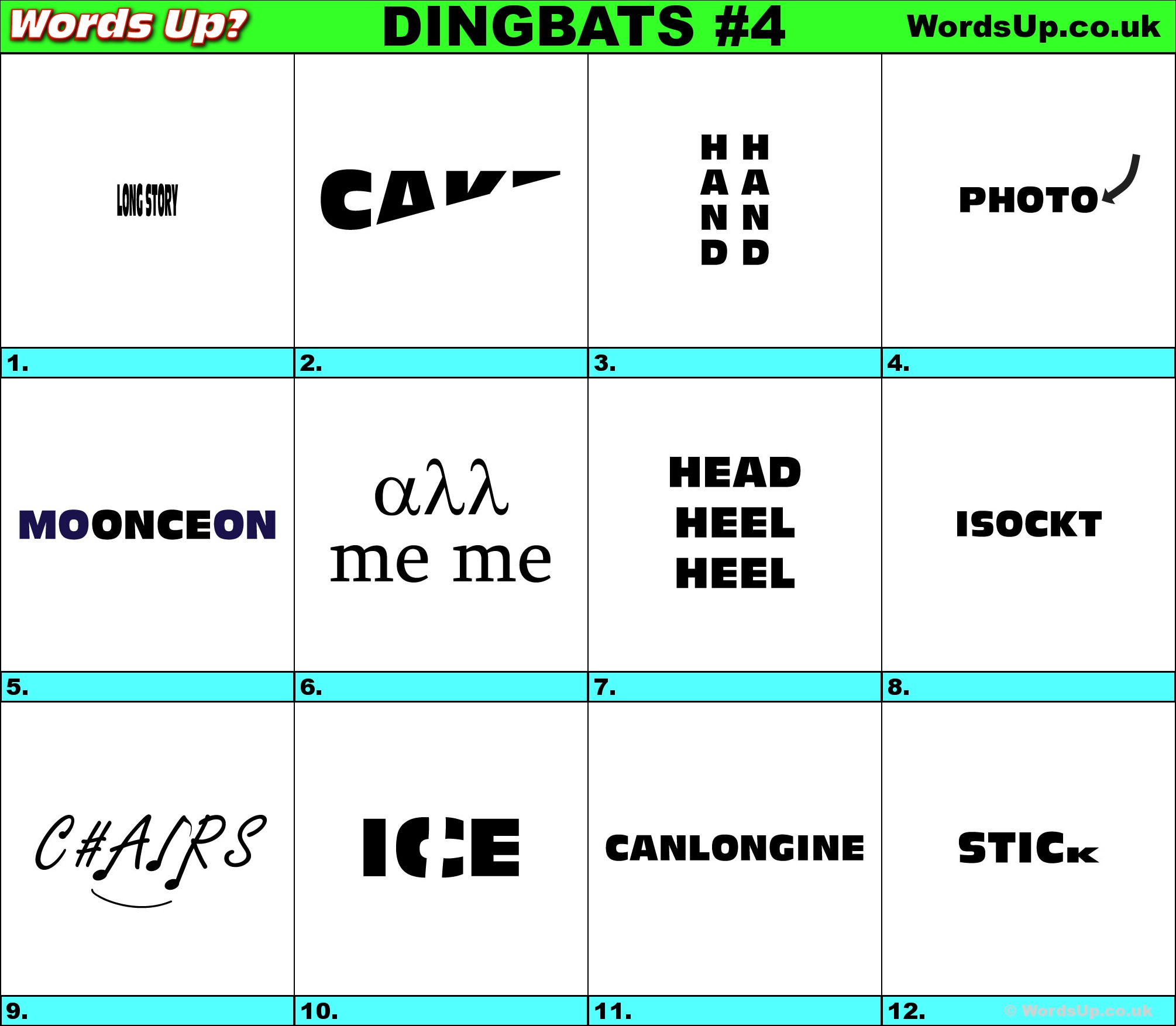 Words Up? Dingbat Puzzles - Printable Ditloid Puzzles