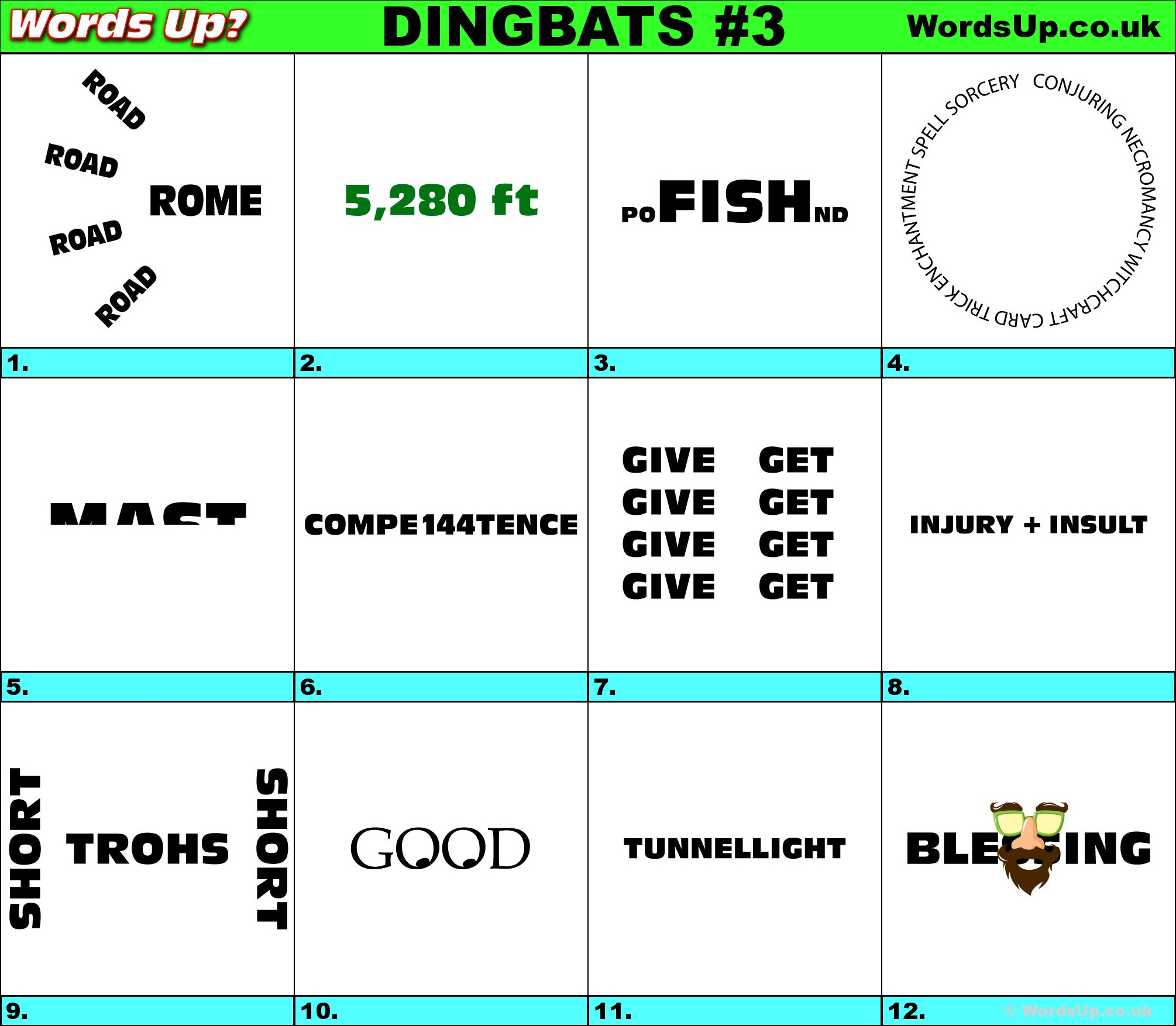 Words Up? Dingbat Puzzles - Printable Ditloid Puzzles