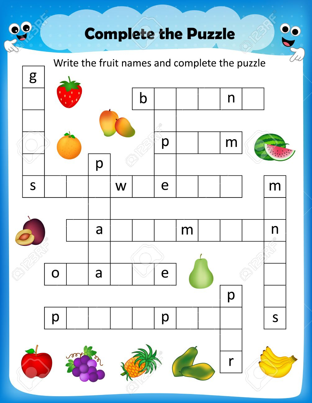 Worksheet - Complete The Crossword Puzzle Fruits Worksheet For - Worksheet On Puzzle