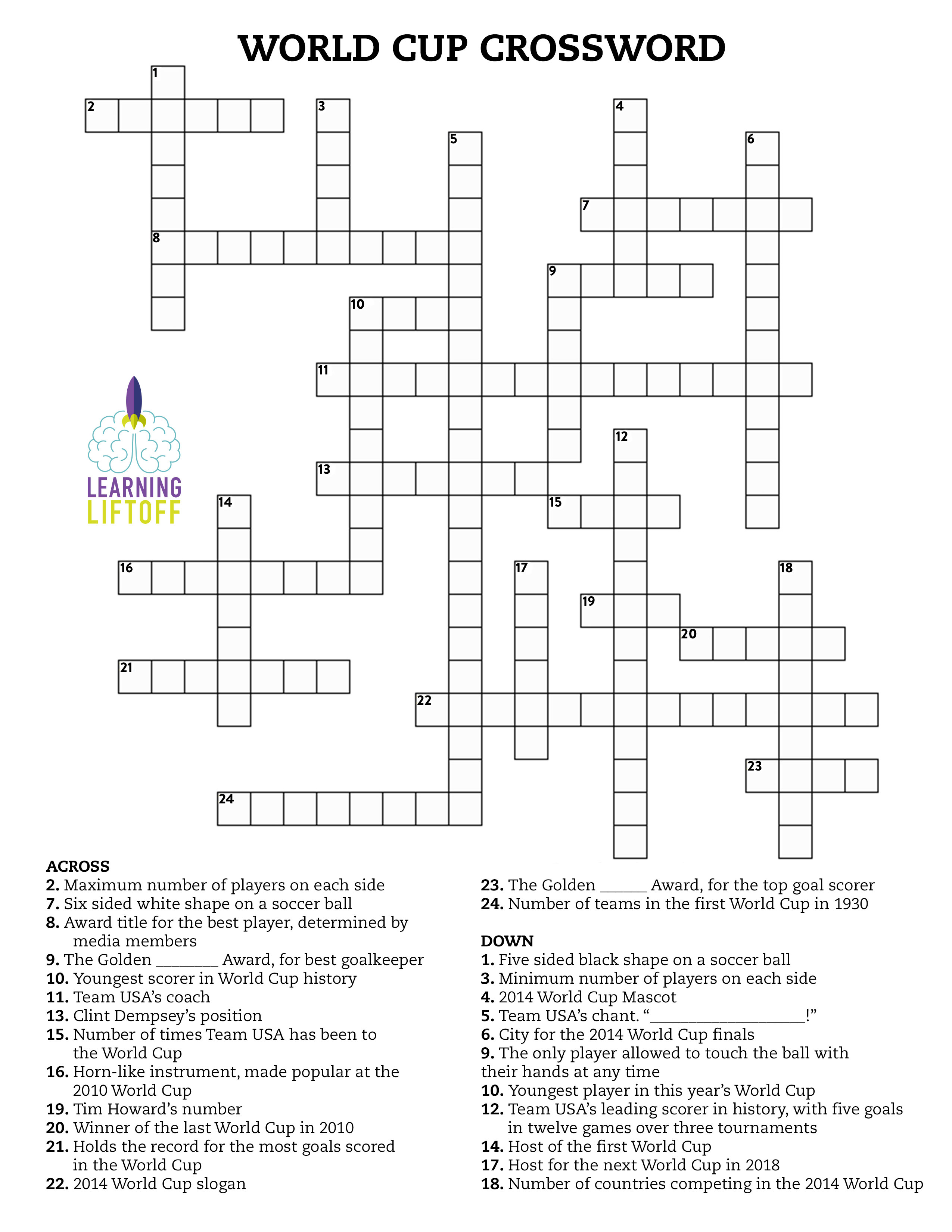 World Cup Activity: Crossword Puzzle - Learning Liftoff - Crossword Puzzles In French Printable