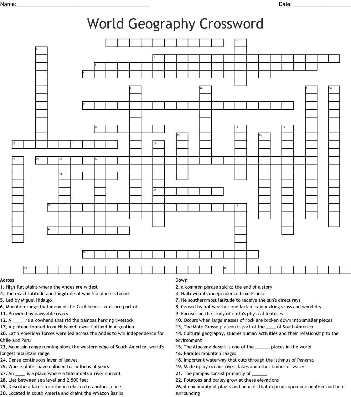 Fill Free To Save This Historical Crossword Puzzle To Your Computer Printable Geography