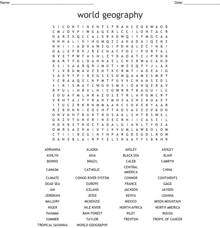 Printable Geography Crossword