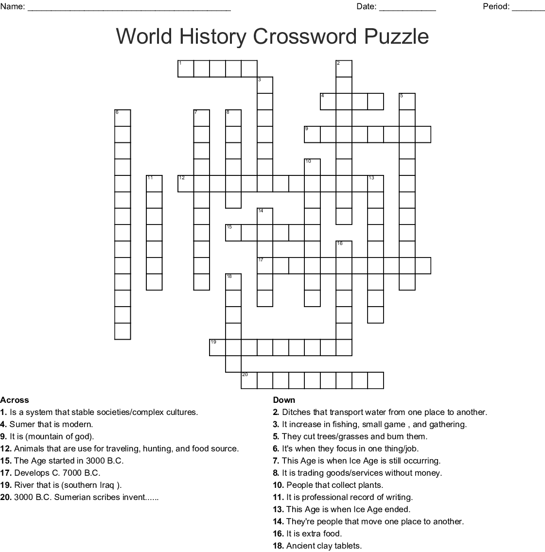 World History Crossword Puzzle Crossword - Wordmint - Printable History Crossword