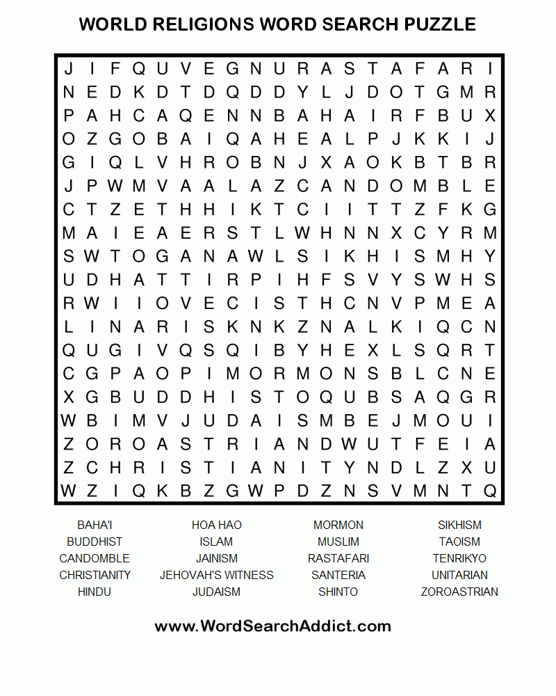 World Religions Printable Word Search Puzzle - Printable Puzzle Book Pdf