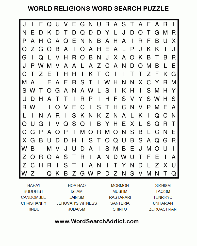 World Religions Word Search Puzzle | Coloring &amp;amp; Challenges For - Religion Crossword Puzzles Printable