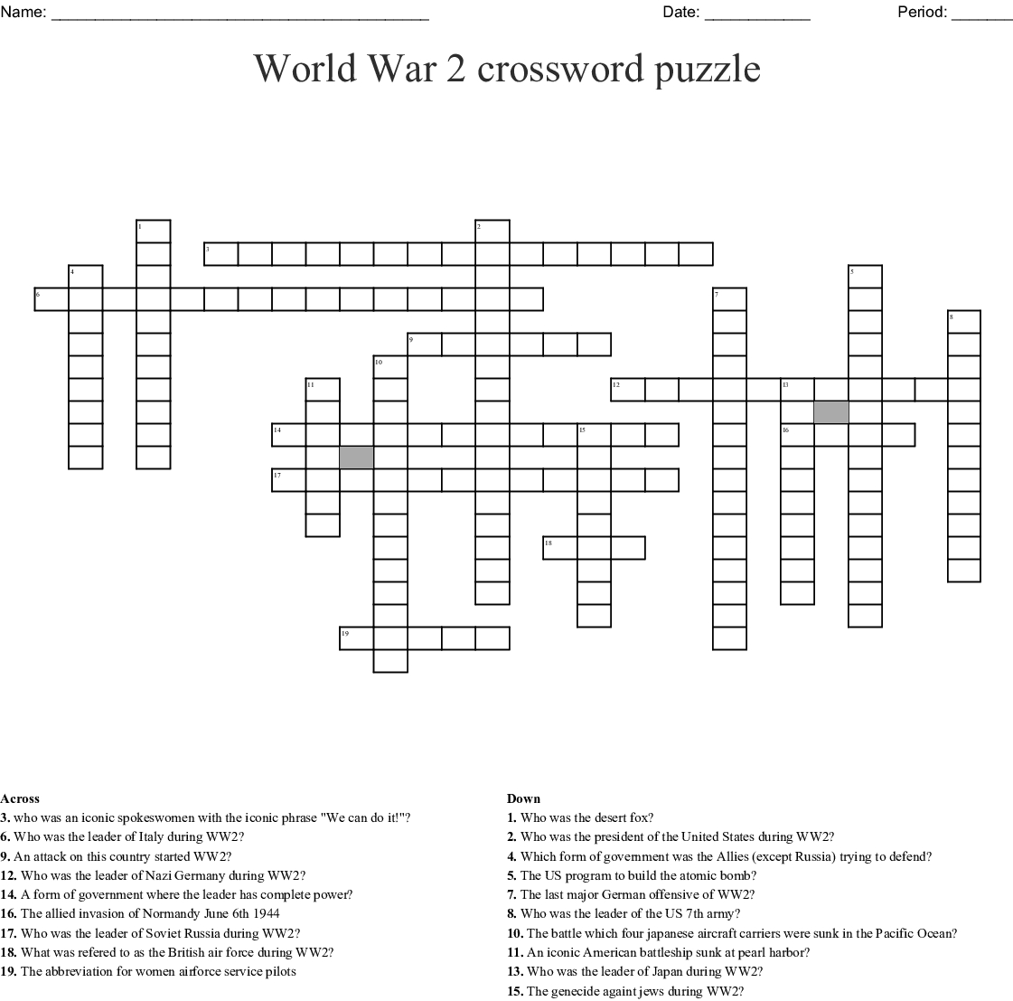 World War 2 Crossword Puzzle Crossword - Wordmint - Wwii Crossword Puzzle Printable