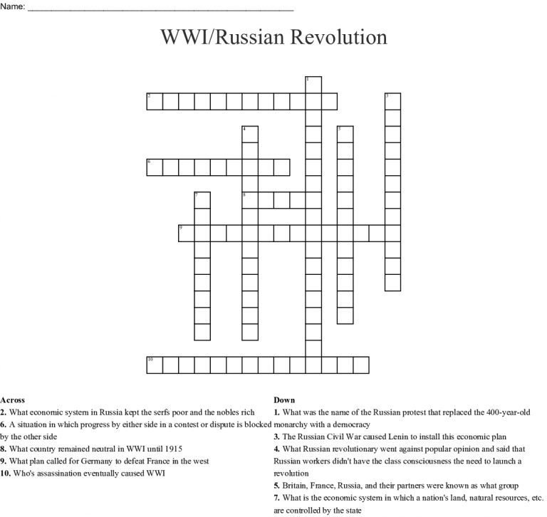 Wwi/russian Revolution Crossword Wordmint Printable Russian