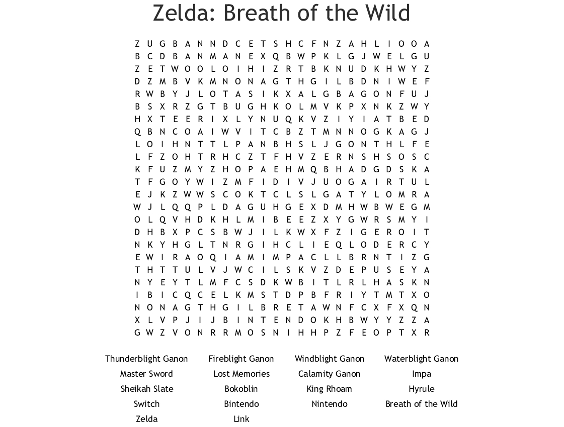 Nintendo Word Search Wordmint Zelda Crossword Puzzle Printable Printable Crossword Puzzles