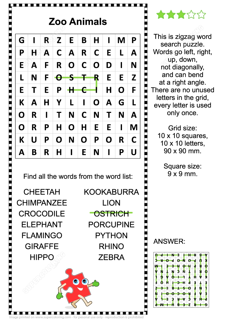 Zoo Animals Word Search Puzzle | Free Printable Puzzle Games - Zoo Crossword Puzzle Printable