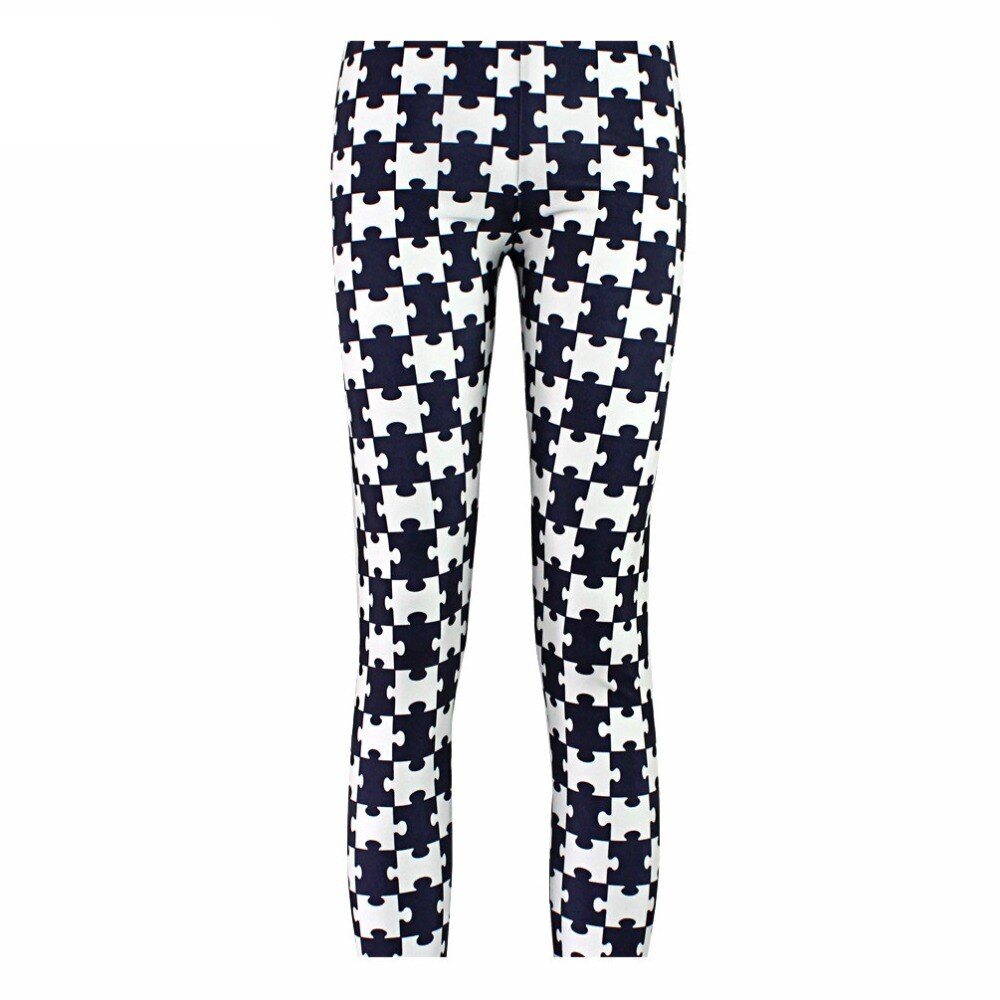 Zwart Puzzel Print Leggings Damesmode Legging Broek Ladie Sexy - Puzzle Print Leggings