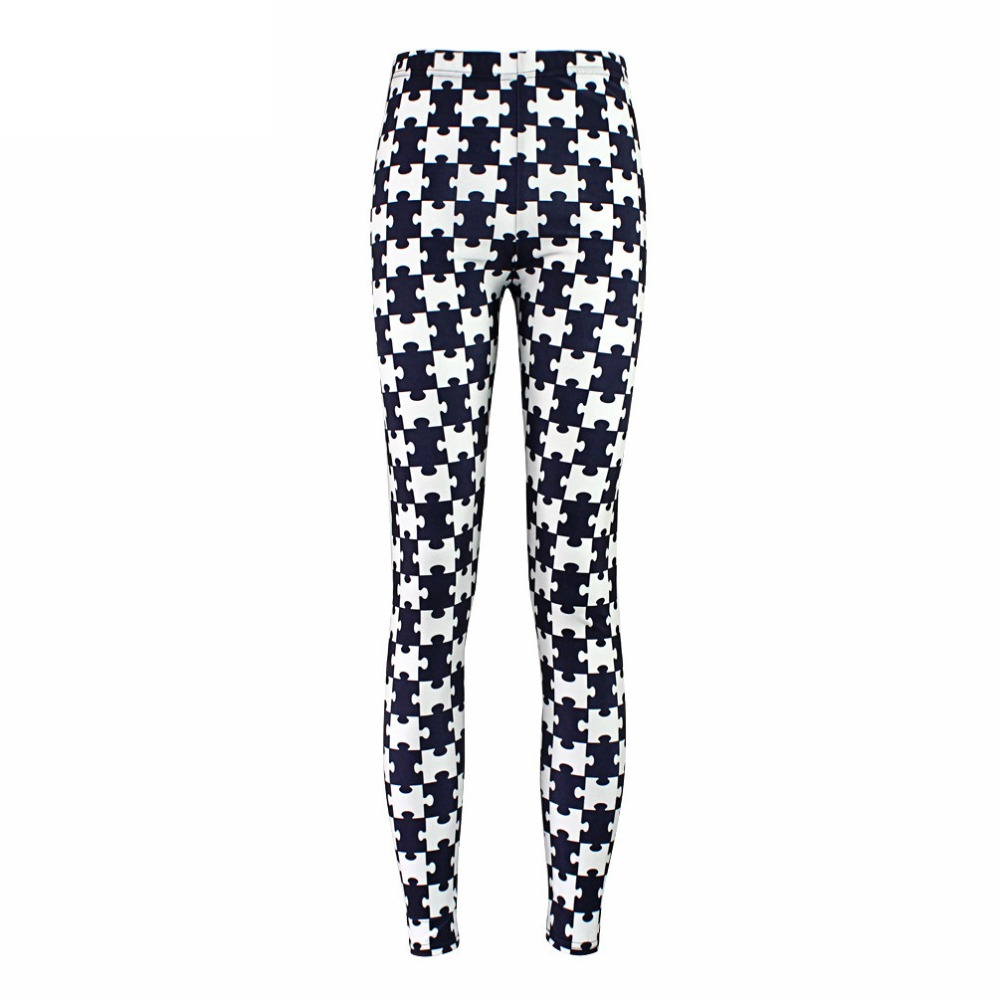 Zwart Puzzel Print Leggings Damesmode Legging Broek Ladie Sexy - Puzzle Print Leggings